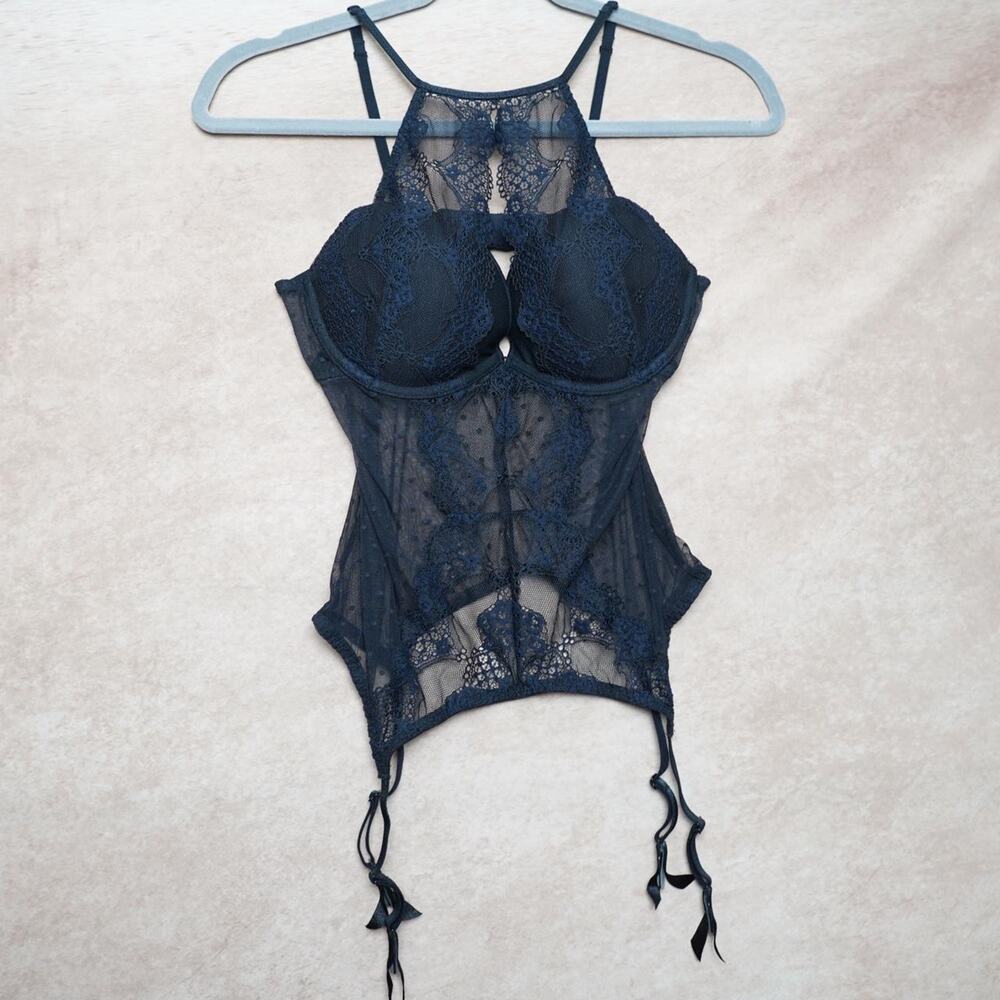 Adore Me Lace Garter Teddy Black Medium